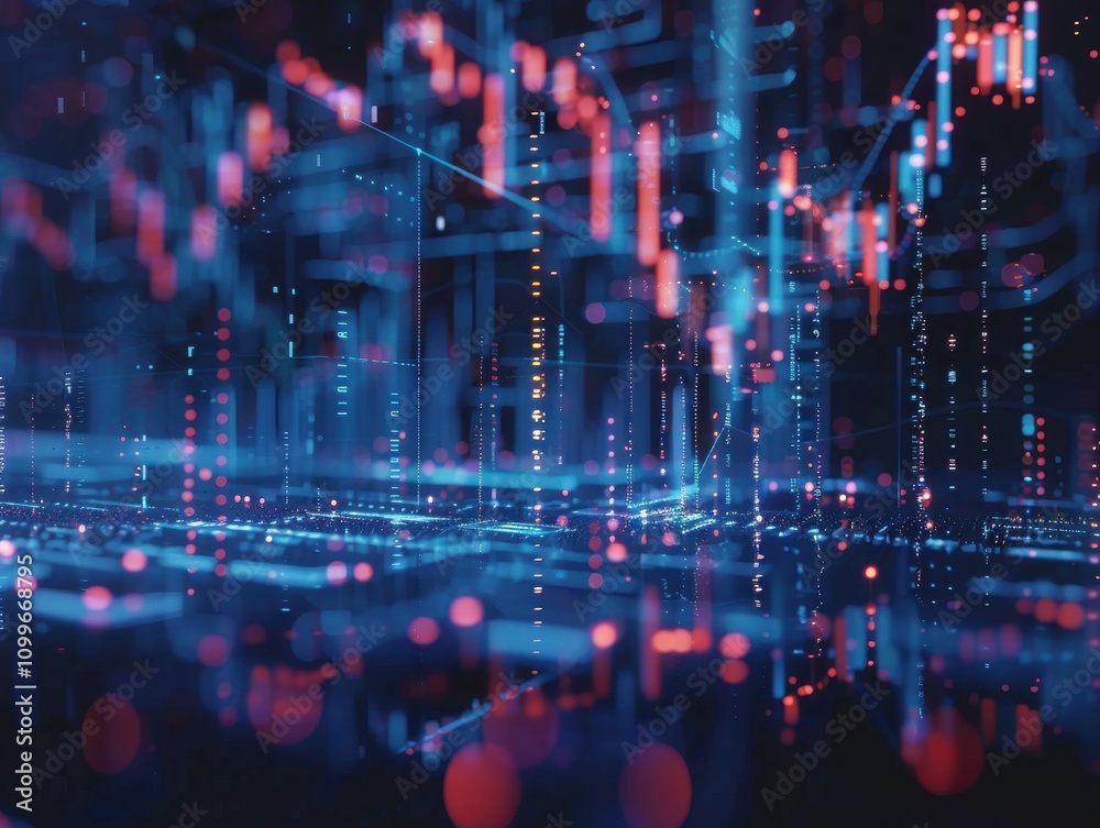 Poster abstract digital cityscape showing data flow