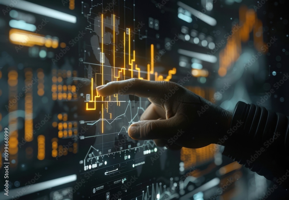 Aufkleber hand interacting with futuristic data visualization screen