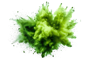 A vibrant green powder explosion on a white background. PNG transparent.