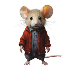 Illustration of a cute mouse with clothing. PNG image isolated on white