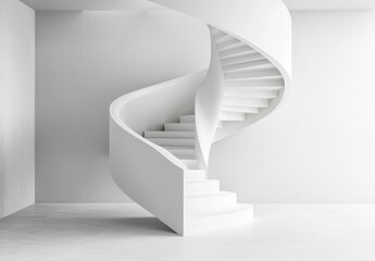 Obraz premium Elegant White Spiral Staircase in Minimalist Interior with Soft Lighting and Modern Design, Perfect for Contemporary Architecture and Home Decor Inspiration