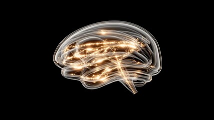 A detailed visualization of a human head showcasing the brain, featuring luminous connections that highlight neural activity against a black backdrop