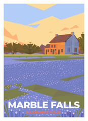 Bluebonnet house. Marble Falls, Texas, USA.