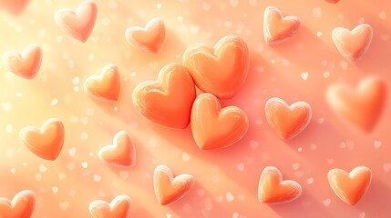 A vibrant couple kiss emoji in warm coral tones surrounded by soft, radiant hearts on a pastel canvas ,