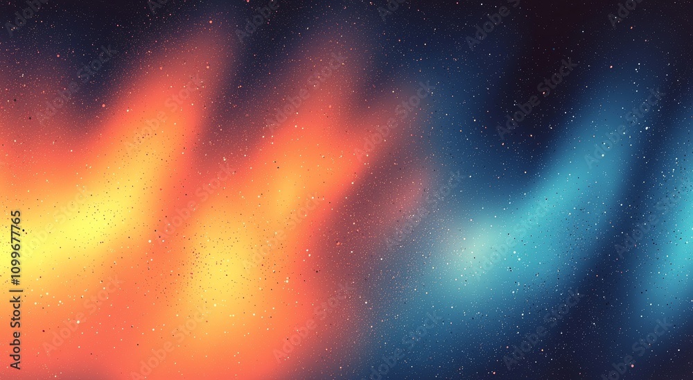 Poster blue, orange, and red mix, spray texture color gradient, grainy noise grungy empty space rough abstr