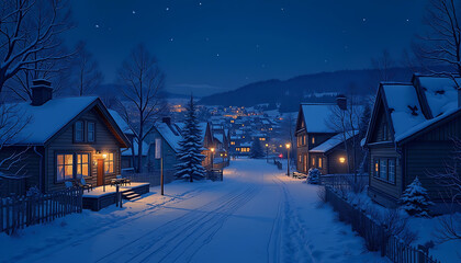 Fototapeta premium Village Night Scene