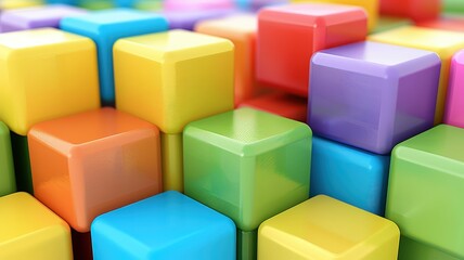 Fototapeta premium Colorful stacking blocks playroom toys indoor close-up creative play for kids