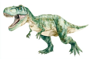 Obraz premium Illustration of a fierce Jurassic Allosaurus in watercolor, isolated on white