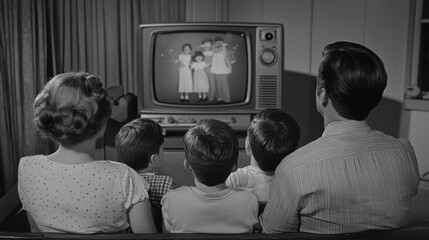 Family watching TV in the 1950s - A nostalgic moment