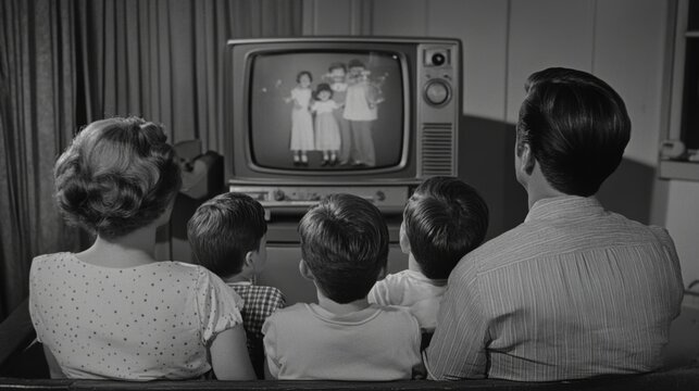 Family watching TV in the 1950s - A nostalgic moment