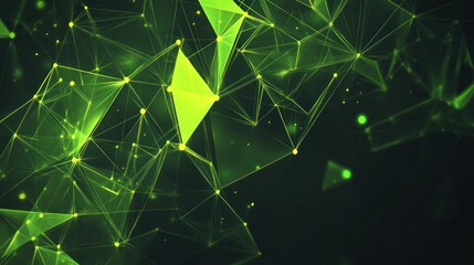 Abstract Geometric Network of Glowing Green Triangles and Lines on Dark Background