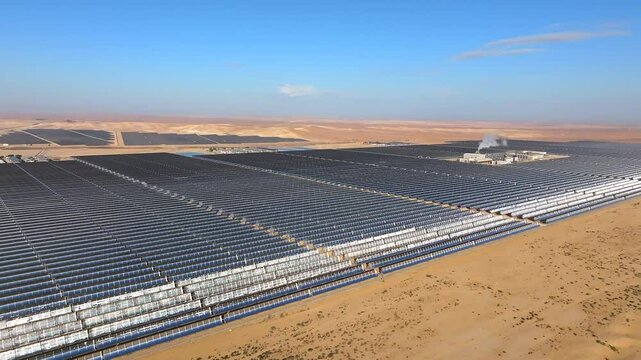 Solar thermal collectors solar panels farm, Aerial view