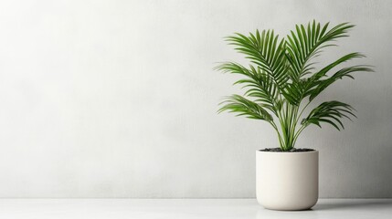 Areca Palm Plant Displayed in a Minimalist Ceramic Planter Promoting Sustainable and Air Purifying Home or Office Decor for an Eco Friendly and Nature Inspired Interior