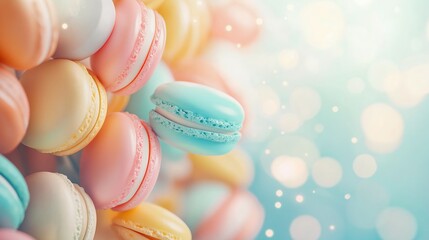 Obraz premium A bright and cute background on the theme of sweets: multi-colored macaroon cookies. The concept of a bright and festive mood