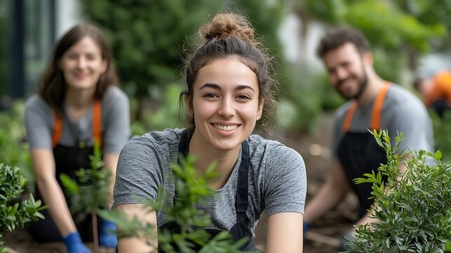 Community gardening event urban park volunteer activity green space close-up environmental awareness
