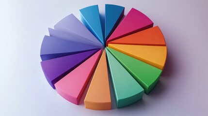 Obraz premium A collection of colorful 3D pie chart segments separated slightly, arranged on a smooth background to display data divisions