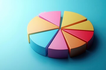 Obraz premium A colorful pie chart made of segmented shapes on a light blue background, representing data visualization and analysis.