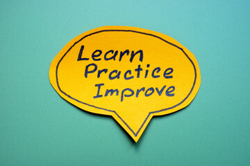 Speech bubble with learn, practice, improve. Personal growth.