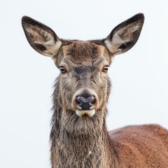 Fototapeta premium Female red deer in front of a white background Female red deer in front of a white background