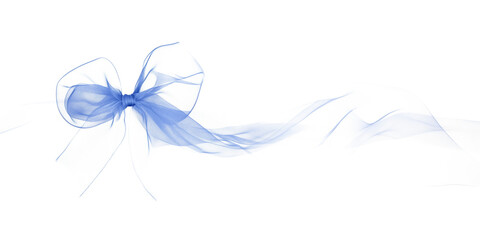 Obraz premium Blue organza ribbon bow with long straight silk strips isolated on transparent background, gift wrap decoration design