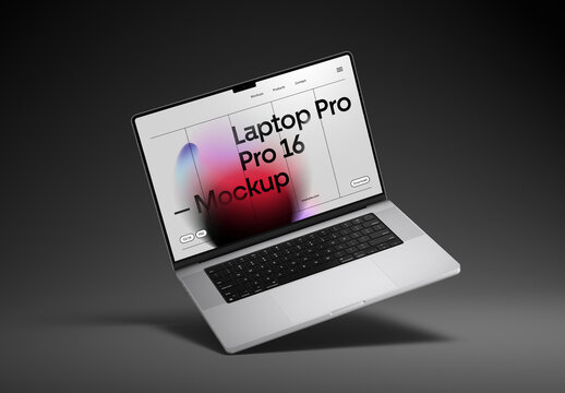 Front View Levitating Laptop Mockup
