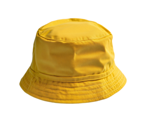 a yellow bucket hat with a white background