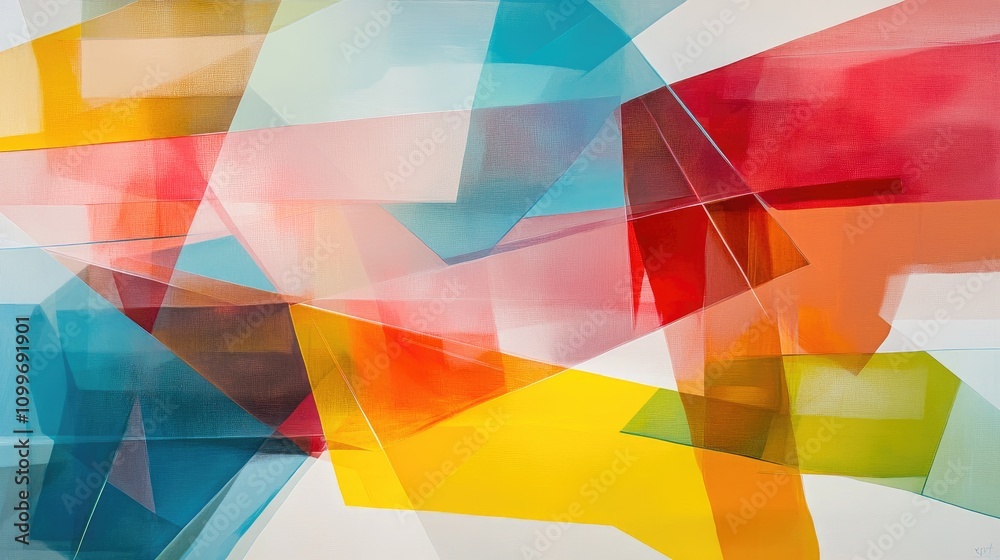 Poster a dynamic abstract composition of overlapping translucent layers in vibrant colors, creating a sense