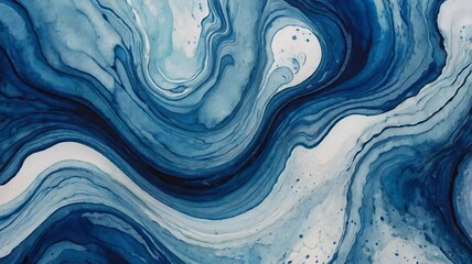 Obraz premium An abstract close-up of a vibrant blue watercolor texture that showcases fluid, swirling patterns and dynamic movement