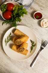 Homemade pancakes with minced meat