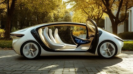 Imagine a car with an eco-friendly electric engine and a dynamic design that adapts to the environment.