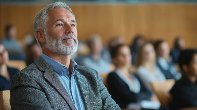 Mature businessman attentively listening during a conference