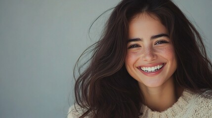 Naklejka premium Young Uruguayan Woman Smiling Brightly in Isolated Setting