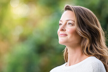 Naklejka premium Woman Embraces Nature's Beauty While Finding Inner Peace in a Serene Outdoor Setting
