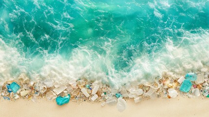 Obraz premium Pollution on a Beautiful Beach with Turquoise Water
