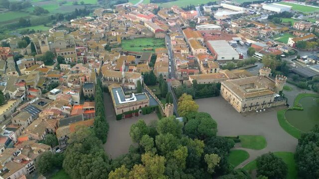 peralada castle in costa brava of girona aerial view