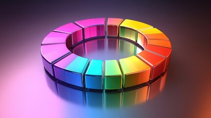 Fototapeta premium A modern doughnut chart in vibrant gradient colors, floating over a reflective surface, each section highlighted for clarity