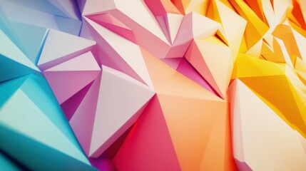 Obraz premium Abstract depiction of diversity with a cascade of interlocking, colorful polygons creating a vibrant, unified design in a minimalist space