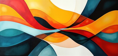 Fototapeta premium Abstract art piece vibrant colors. Dynamic interplay white yellow hues acrylic print. Colorful textured shapes evoke movement, energy. Artistic design could used as wall decor. Modern style artwork.
