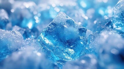Obraz premium Bright blue ice cubes glisten under light highlighting their sharp edges and texture