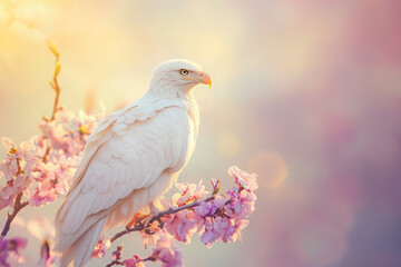 Fototapeta premium eagle on flowers branch at nature background