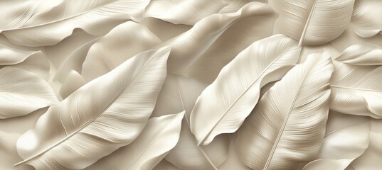 Obraz premium Abstract Tropical Background, Design With Beige Palm Leaves. Exotic Plant Illustration.
