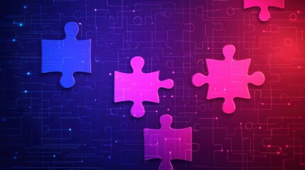 Colorful Puzzle Pieces on a Digital Background of Technology Concept