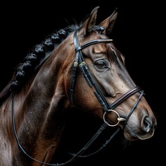 Obraz premium Bay horse isolated on black background. horse Bay horse isolated on black background