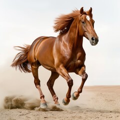 Obraz premium Beautiful red horse running on desert storm horse