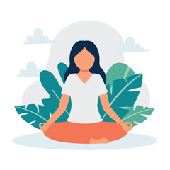 Obraz premium Woman meditating in lotus position. Vector illustration in flat style