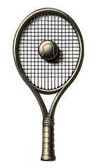 Vintage tennis racket illustration, tennis racket and ball with engraving detailed sketch design, isolated on transparent background Black and white PNG