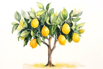 A painting of a lemon tree isolated on a white background