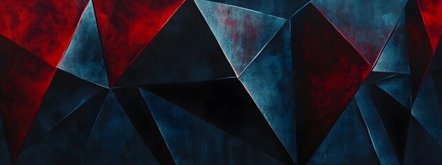 Fototapeta premium Dark background, a color scheme of dark blue and red, triangular abstract lines, glowing edges