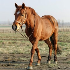 Fototapeta premium Cute horse walking on the ranch.