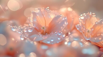 Obraz premium A vivid image of flowers surrounded by a sparkling sheen of water droplets, creating a sense of freshness and vitality, perfect for capturing nature's elegance